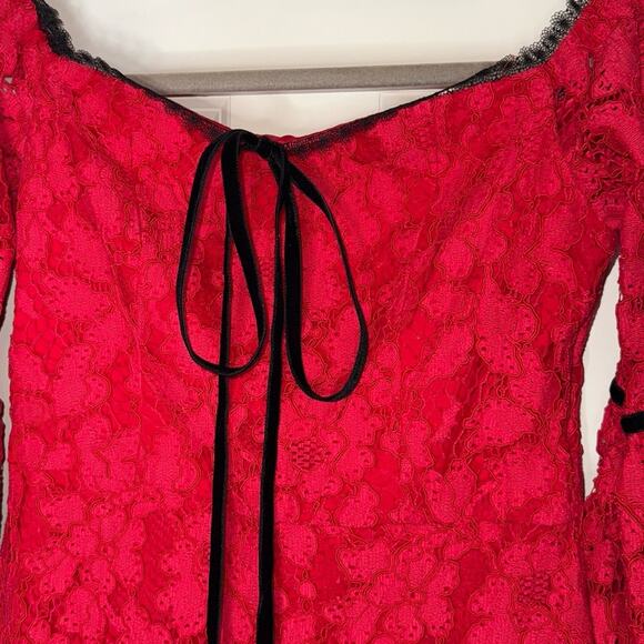 ALEXIS Women's Odette Velvet Necktie Off the Shoulder Lace Dress RED Size Medium - Picture 8 of 9